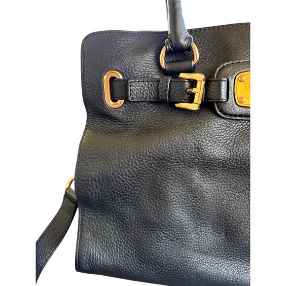 Michael Kors MK Hamilton Tote Handbag Purse Black Pebbled Leather - Picture 4 of 15